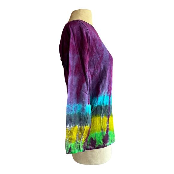 New Womens Top Size Medium Purple Tie Dye Long Sleeve Handcrafted Festival Hippy - Picture 5 of 8